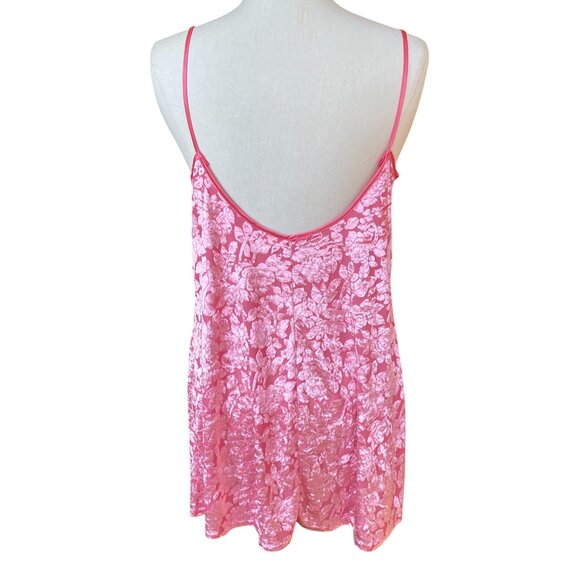 Vintage Burnout Velvet Floral Slip Dress Pink Mini Coquette Barbiecore Fairy-L - Picture 7 of 13